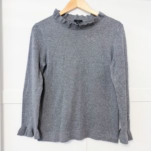 Ann Taylor Factory Ruffled Grey Pullover Sweater M NWOT